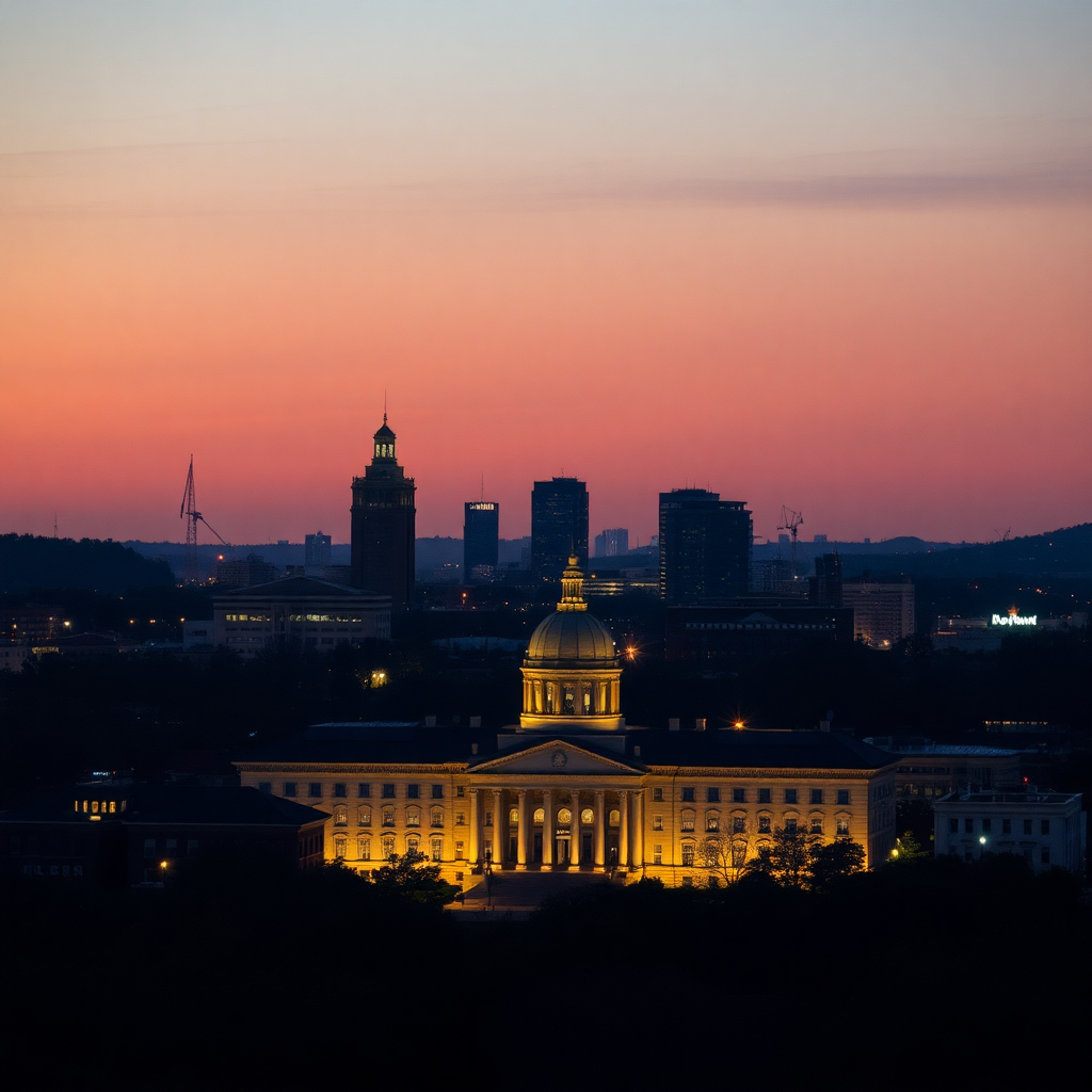 Fayetteville city skyline subtle dramatic lighting professional government