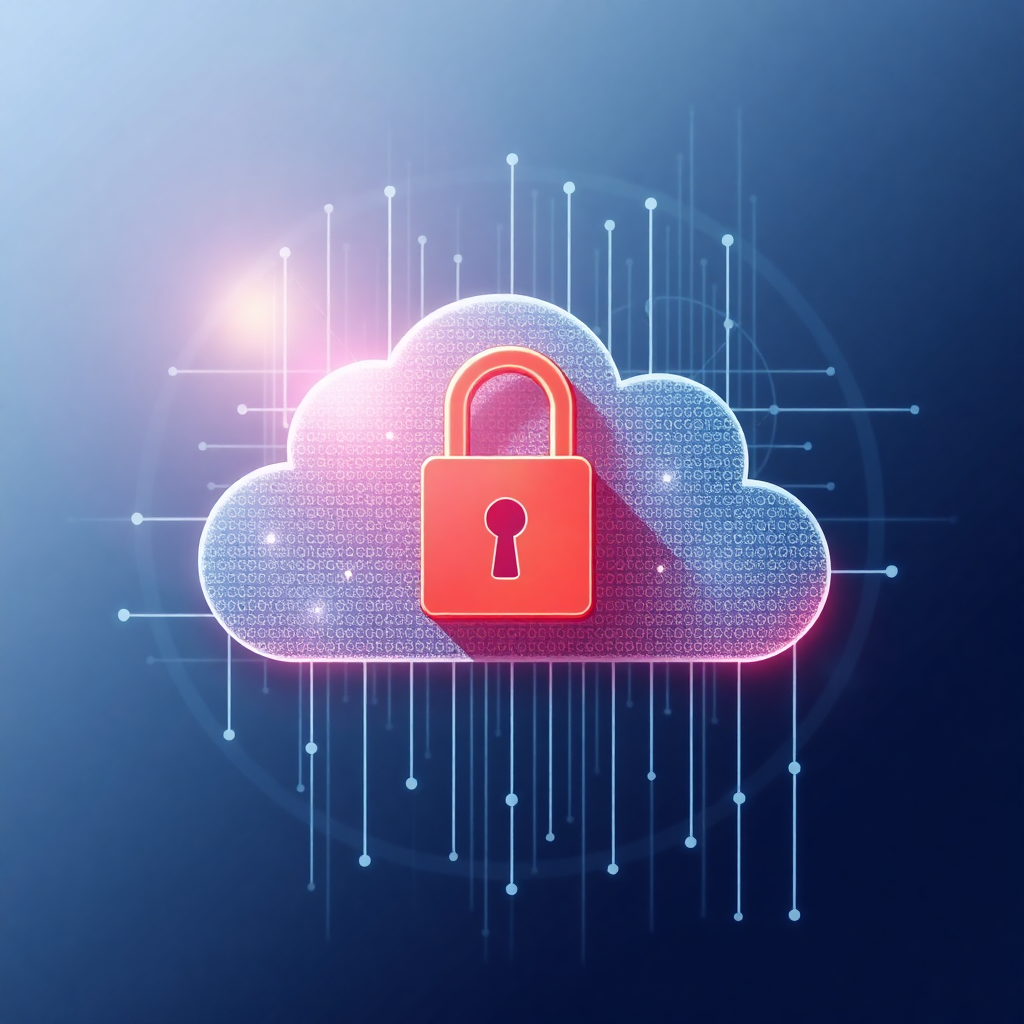cloud security concept with lock icon and data protection visualization