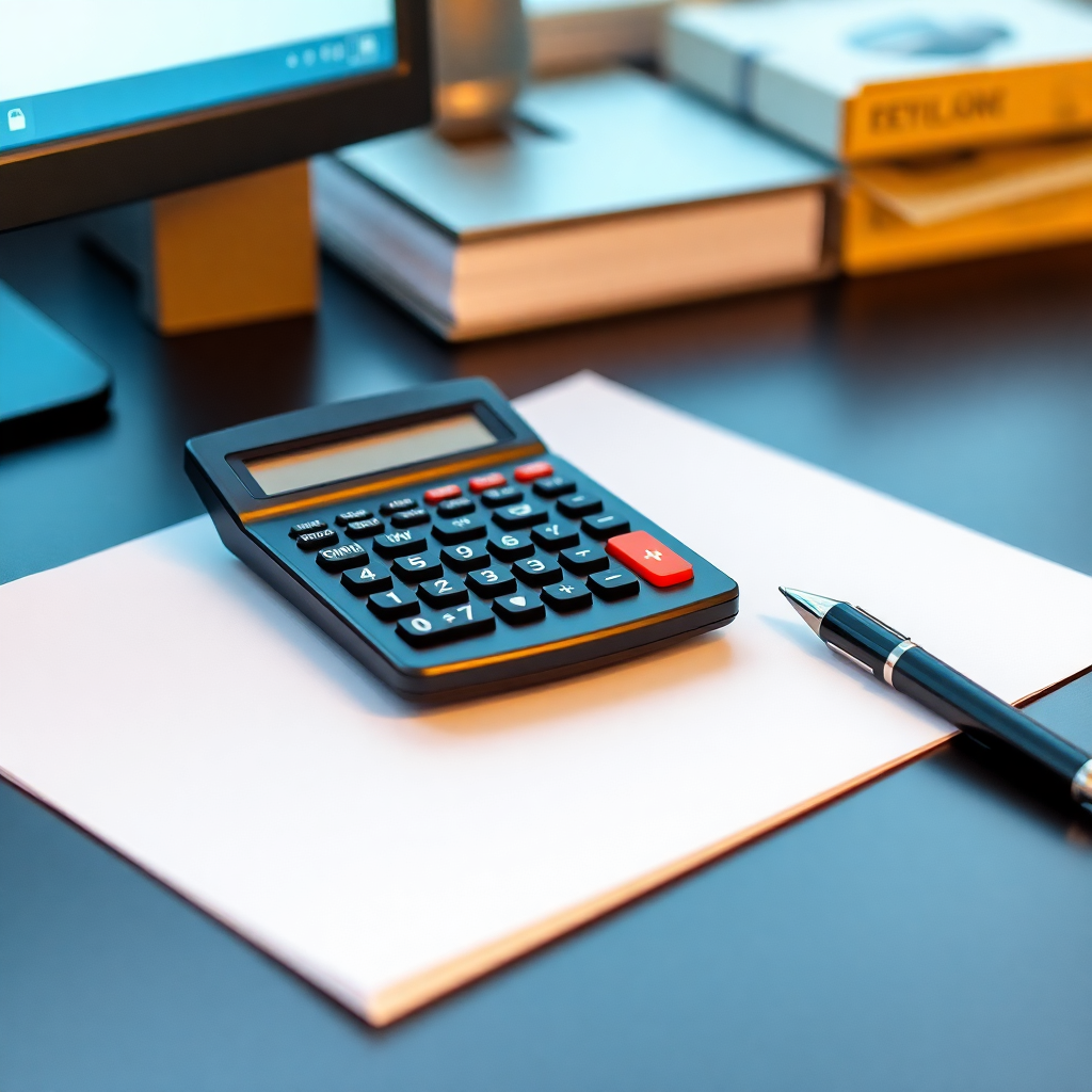 documents and calculator on a clean desk, professional setting