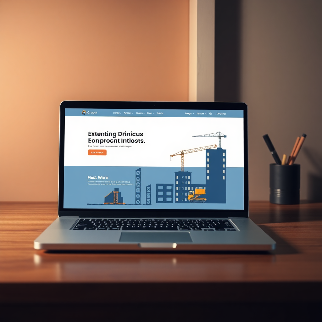 construction website design on laptop screen
