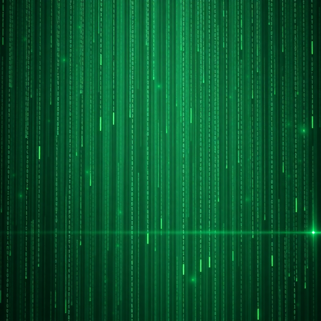 digital matrix rain effect with vertical encrypted code waves and green shimmer lines, cyberpunk style