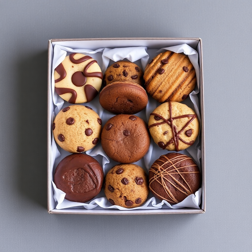 a box of 12 gourmet assorted chocolate cookies in a premium minimalist box