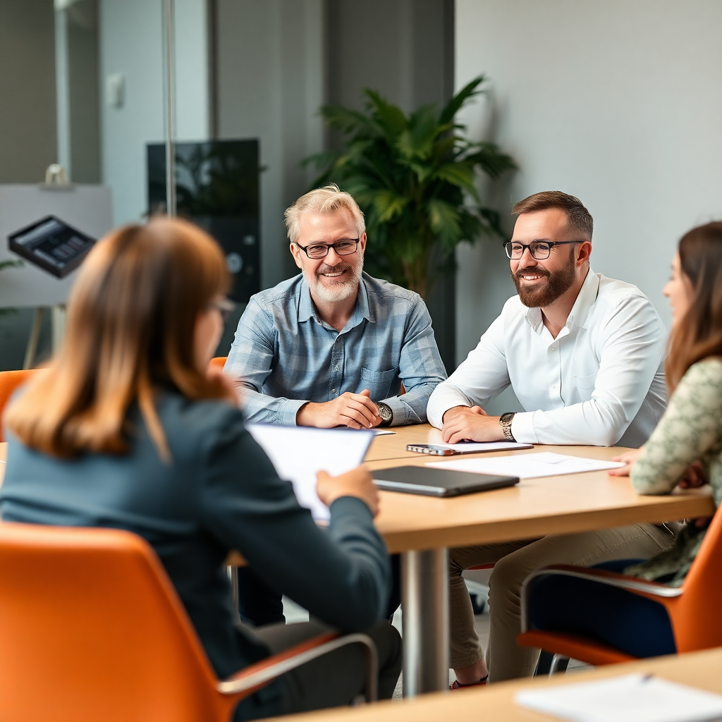 team meeting, financial advisors helping clients