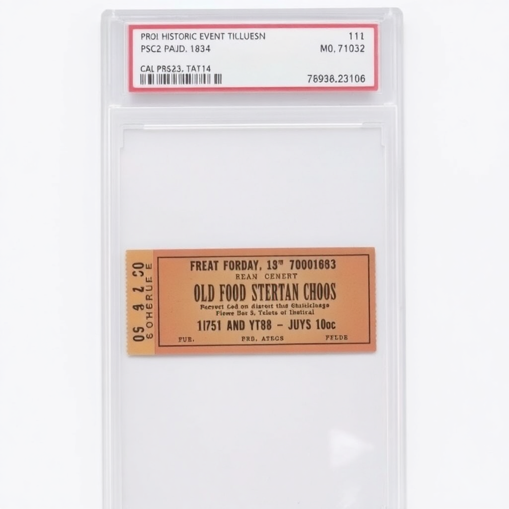 Historic event ticket stub in a PSA protective slab