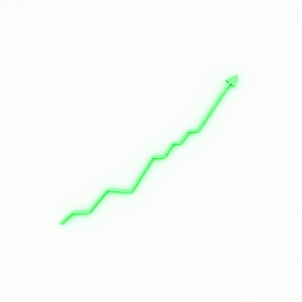 green line chart growing steadily on white background minimalistic financial ui