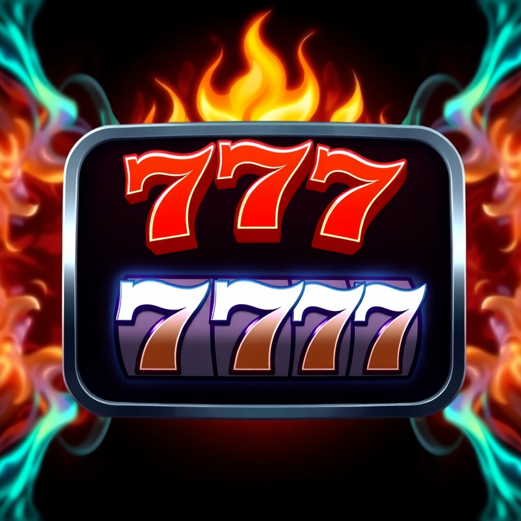 casino slot game icon crazy 777, burning sevens, fire background, classic slot style