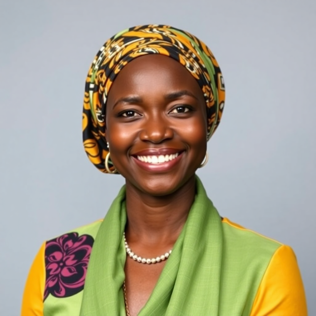 portrait of african woman smiling professional ghanaian mother headscarf