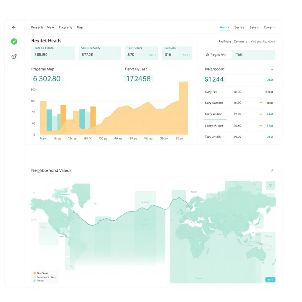 real estate investment analysis dashboard with property valuation maps and neighborhood data