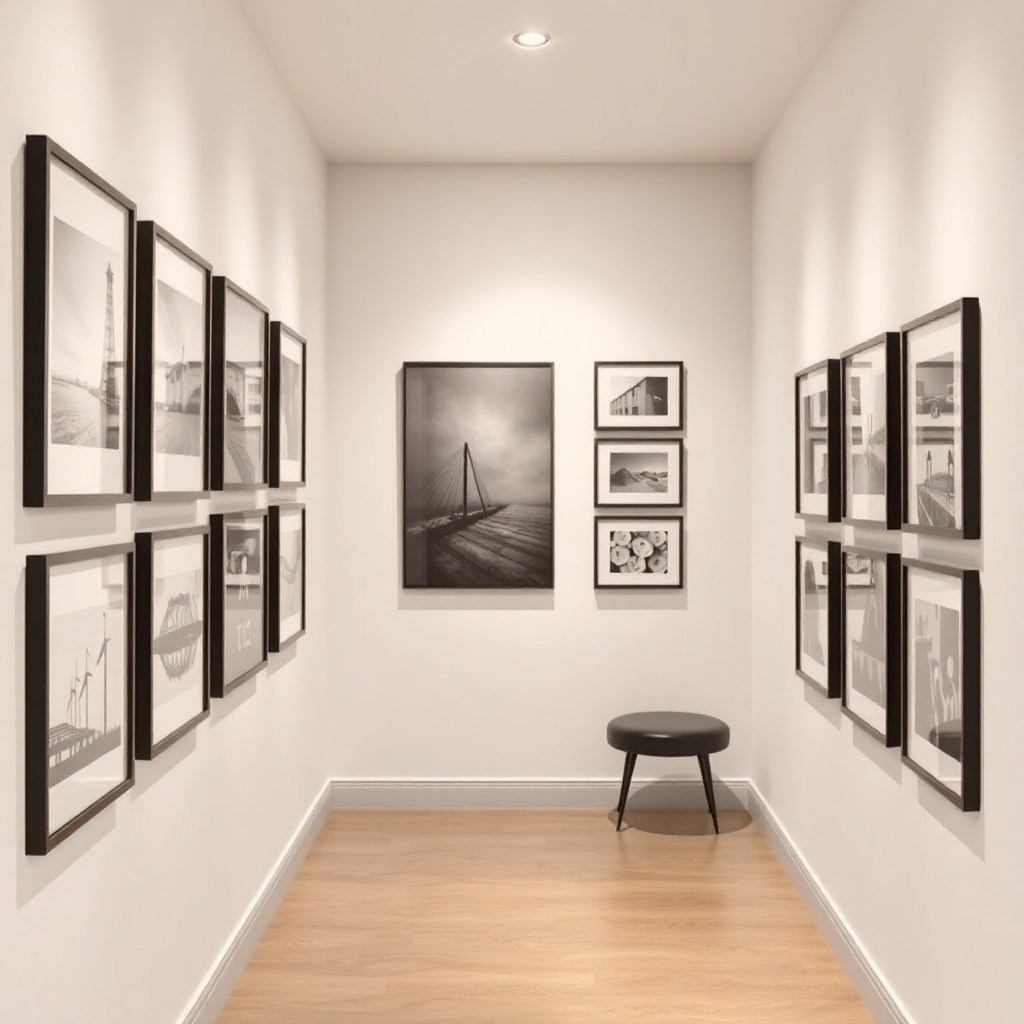 Wall art gallery installation in hallway