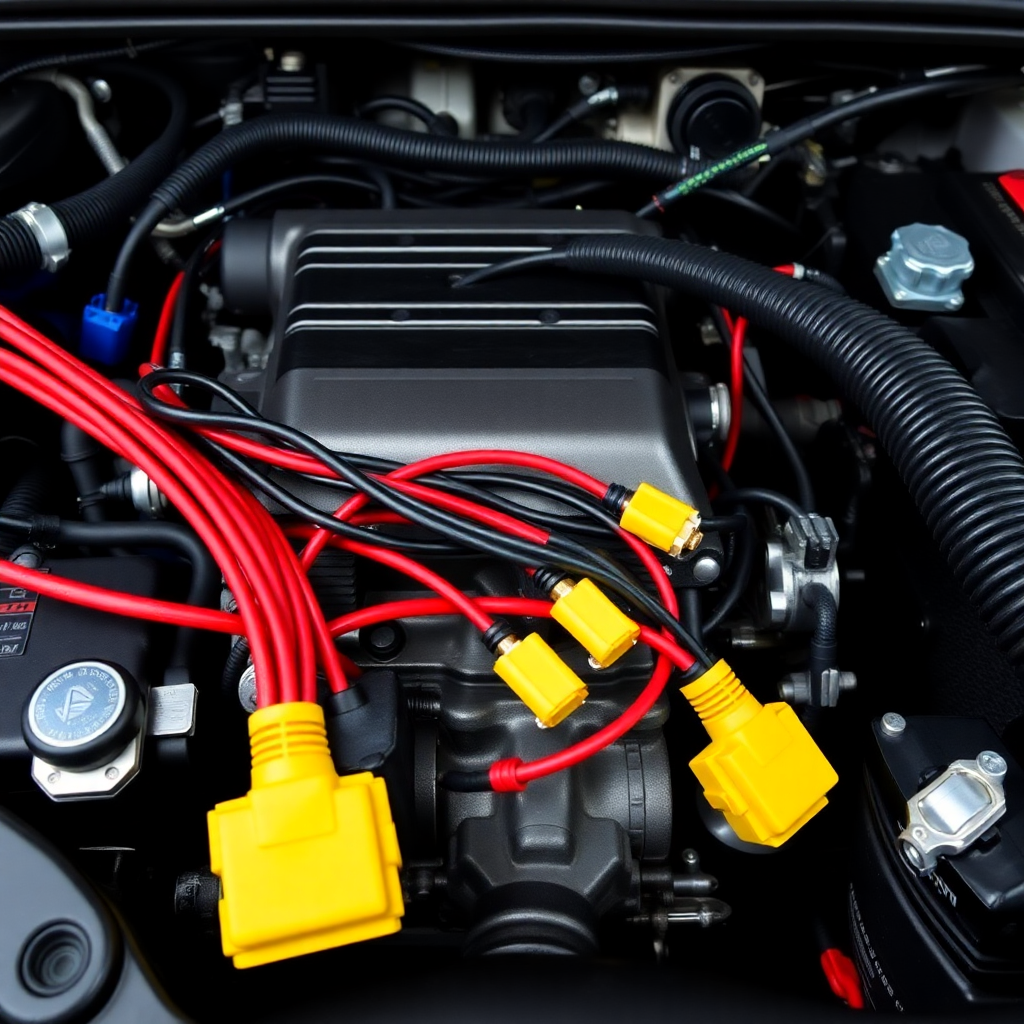 automotive engine bay wiring harness with heat resistant coating and connectors