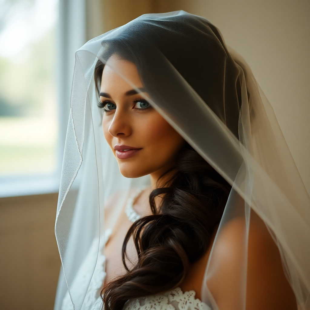 bride portrait veil natural light beautiful