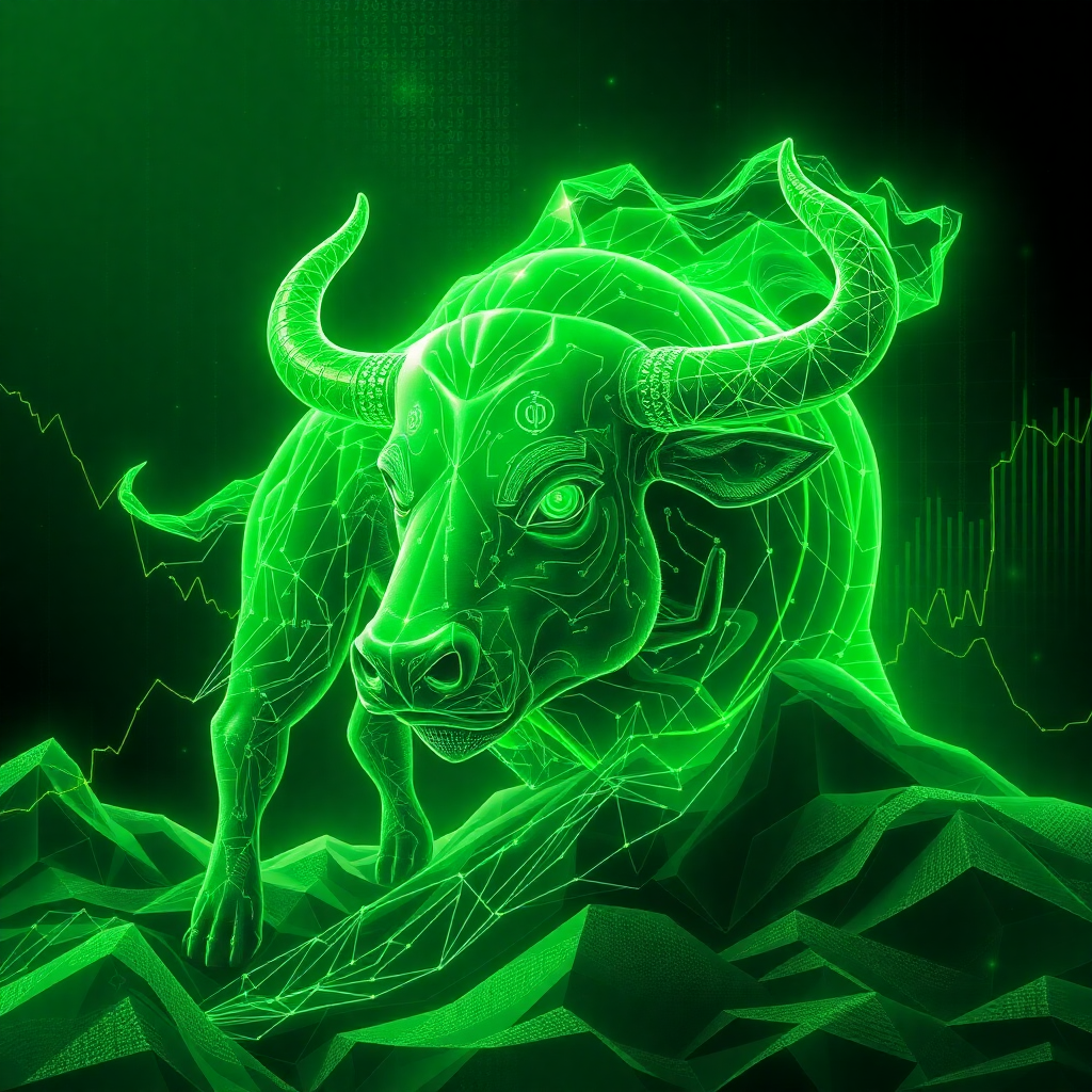 crypto bull market green charts digital art