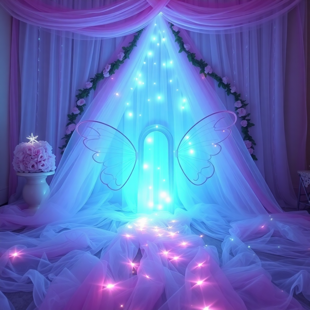 fairytale kingdom party, dusty rose tulle, fairy wings, magic wands, enchanted realm for kids, sparkle trail effect