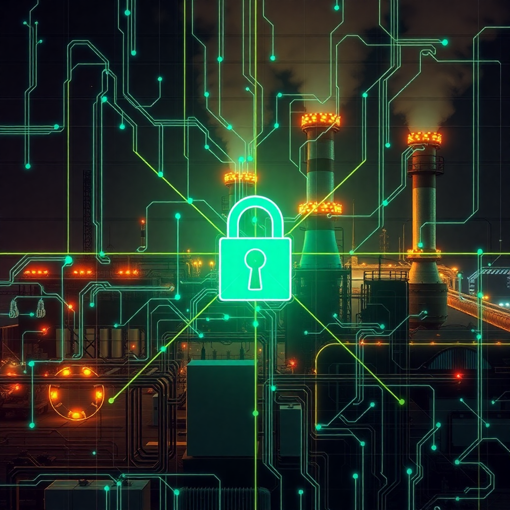 power plant critical infrastructure with cybersecurity protection overlay, industrial control systems, energy sector digital security