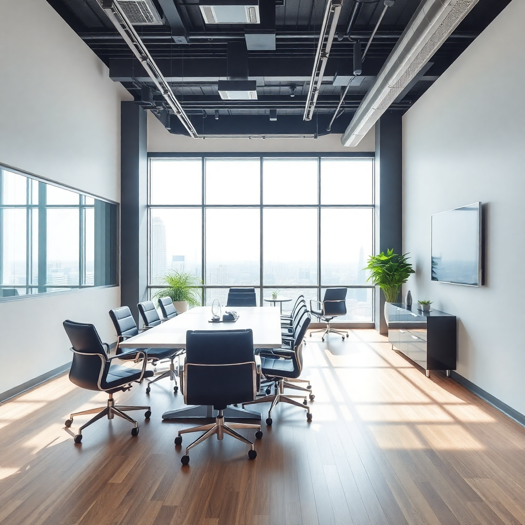 modern commercial office interior, business meeting space, professional corporate environment, natural lighting