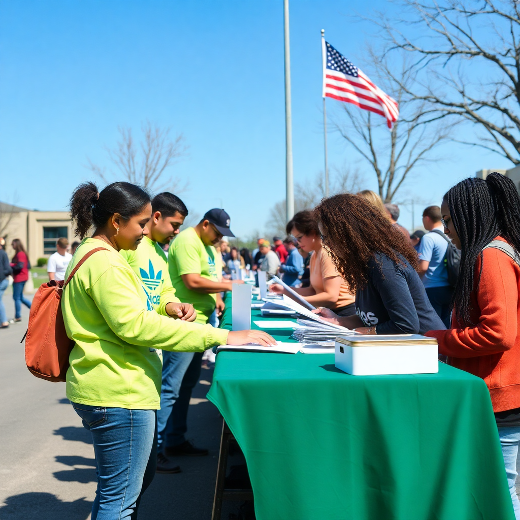 voter registration drive, volunteers helping people register to vote, civic participation