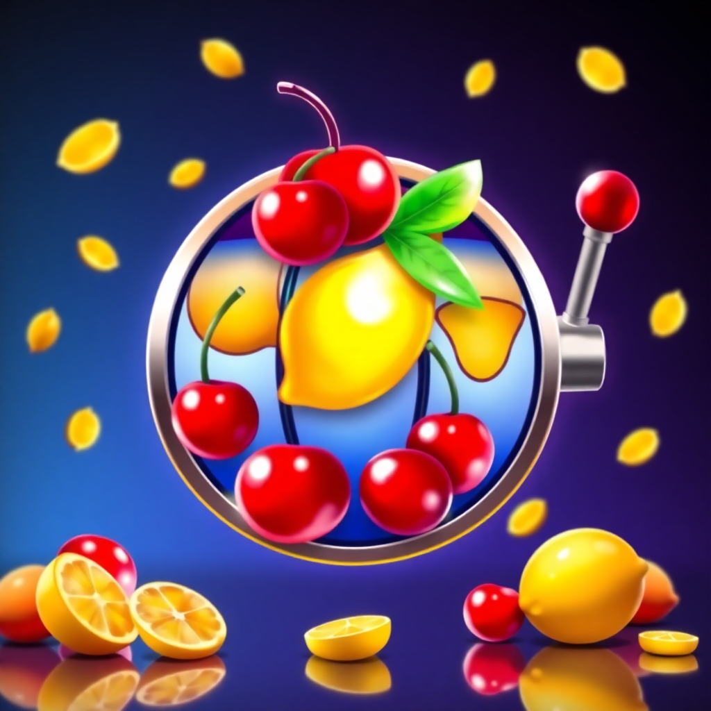 casino slot game icon lucky fruit, cherries, lemons, slot machine style