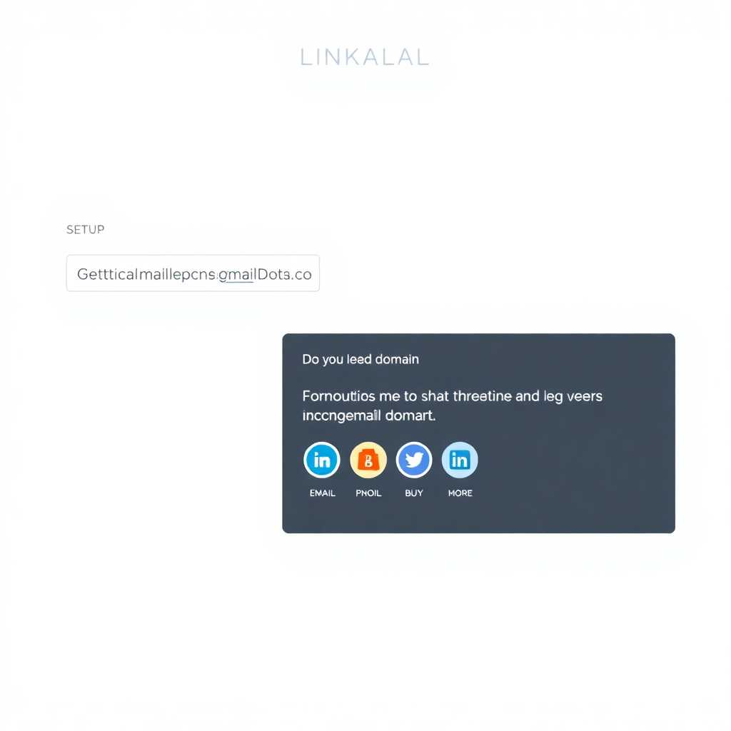 Email domain setup interface with link-in-bio preview showing social media connections