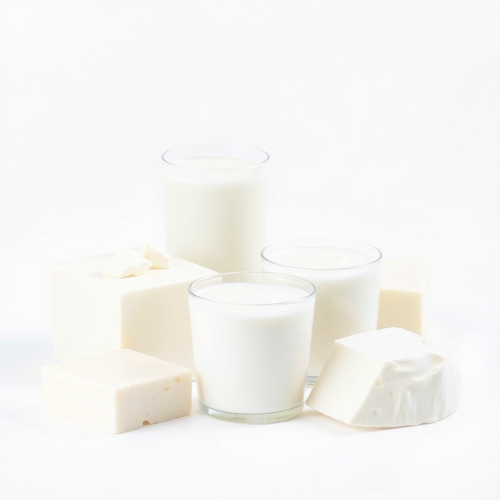 dairy products milk cheese yogurt on white background