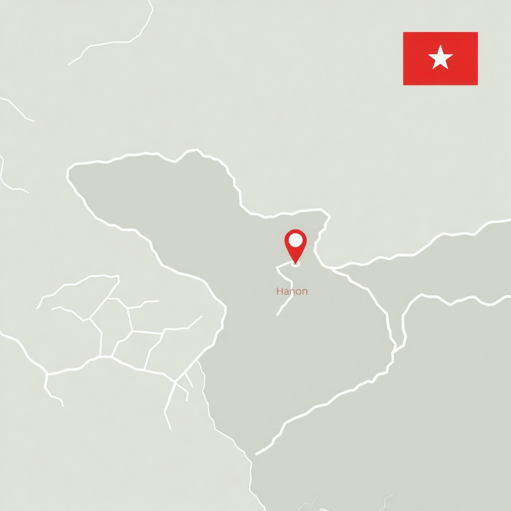 map of hanoi vietnam with location pin, clean minimalist design