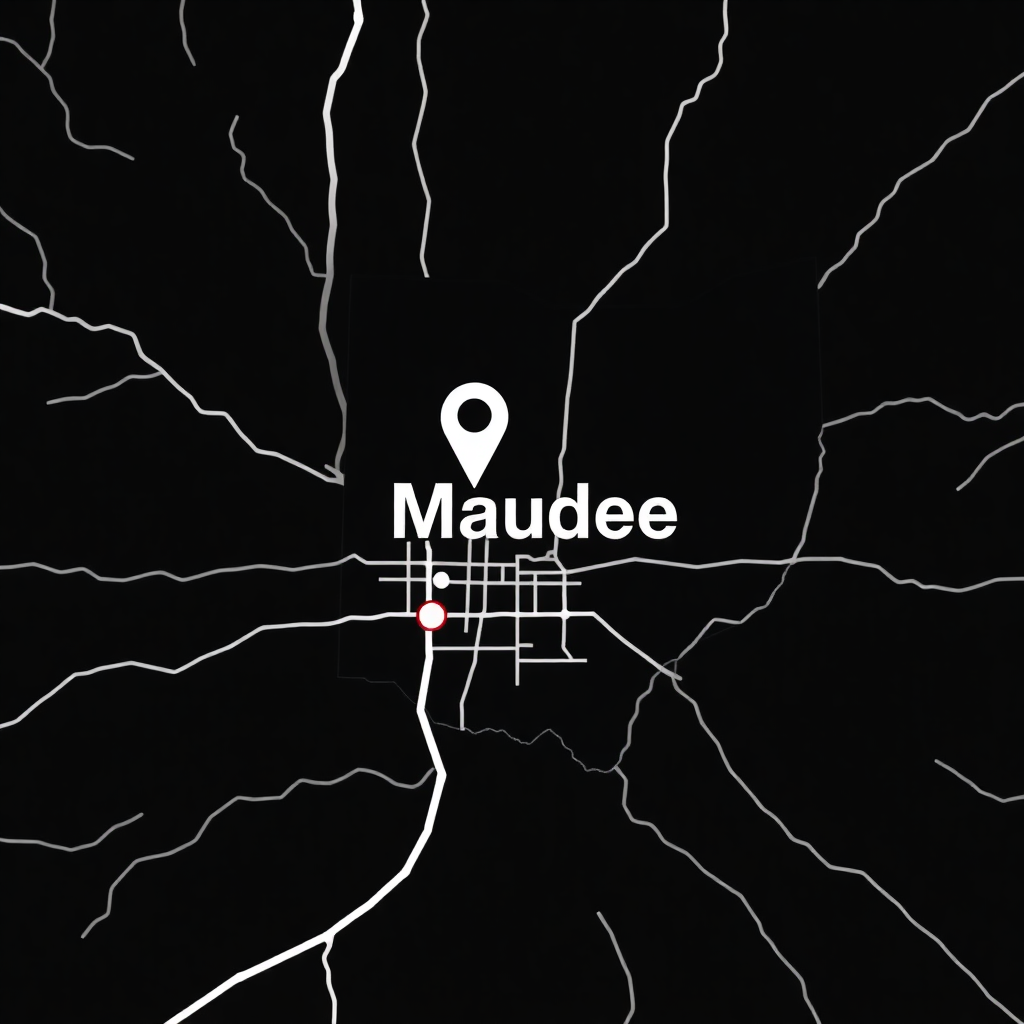 Stylized dark mode map showing location pin for Maumee Ohio area.