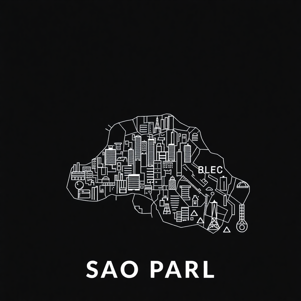 Visual minimalista de mapa representando Bragança Paulista, São Paulo