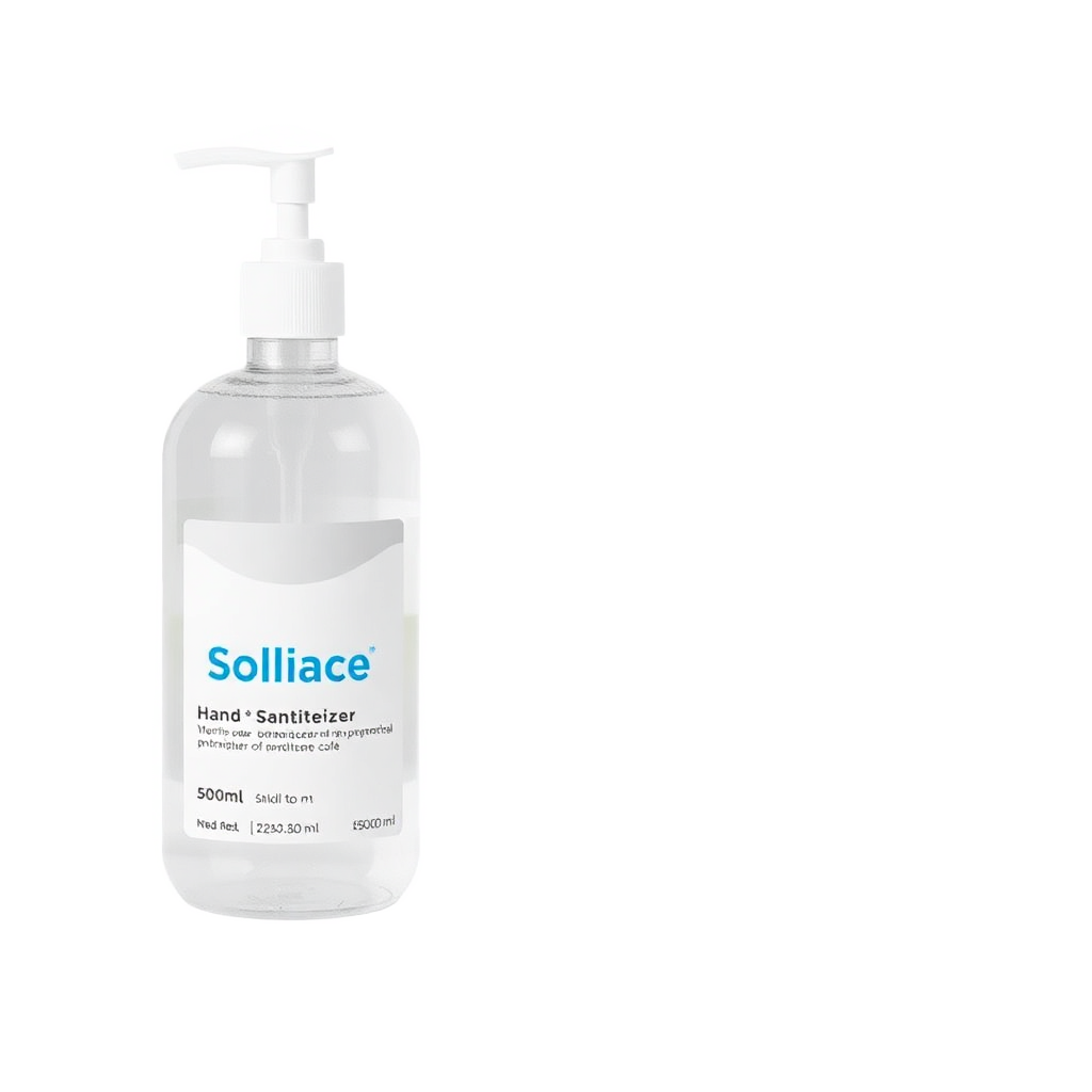 hand sanitizer bottle pump dispenser 500ml medical grade alcohol sanitizer, clean product photography, white background