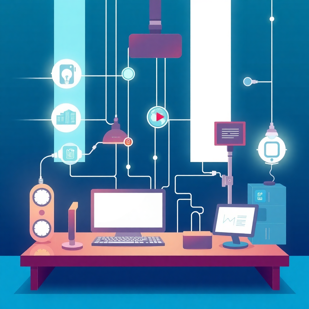 internet of things iot concept, connected devices smart home industrial automation illustration