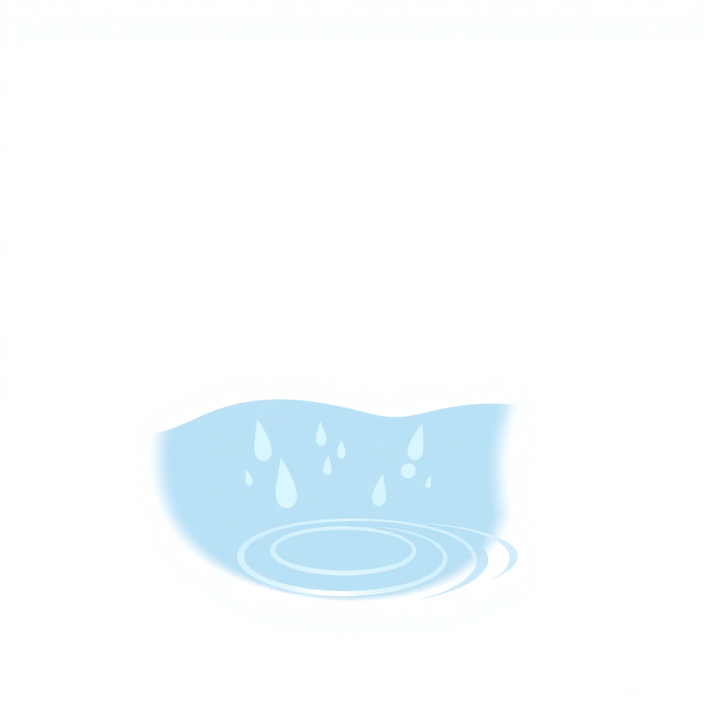 simple illustration of natural mountain spring with water droplets, minimalist style, blue and green colors