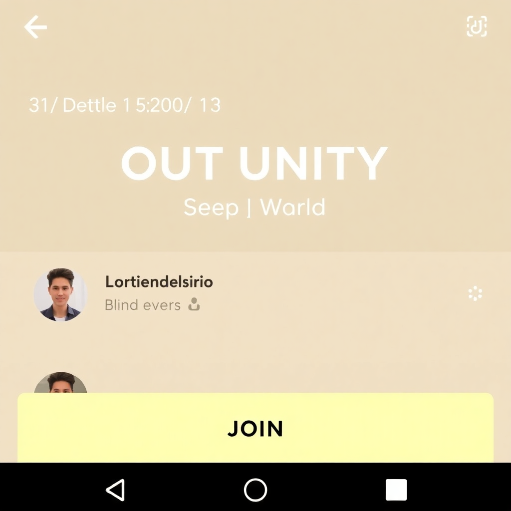mobile app screenshot of OUT UNITY event details screen with participant list and join button
