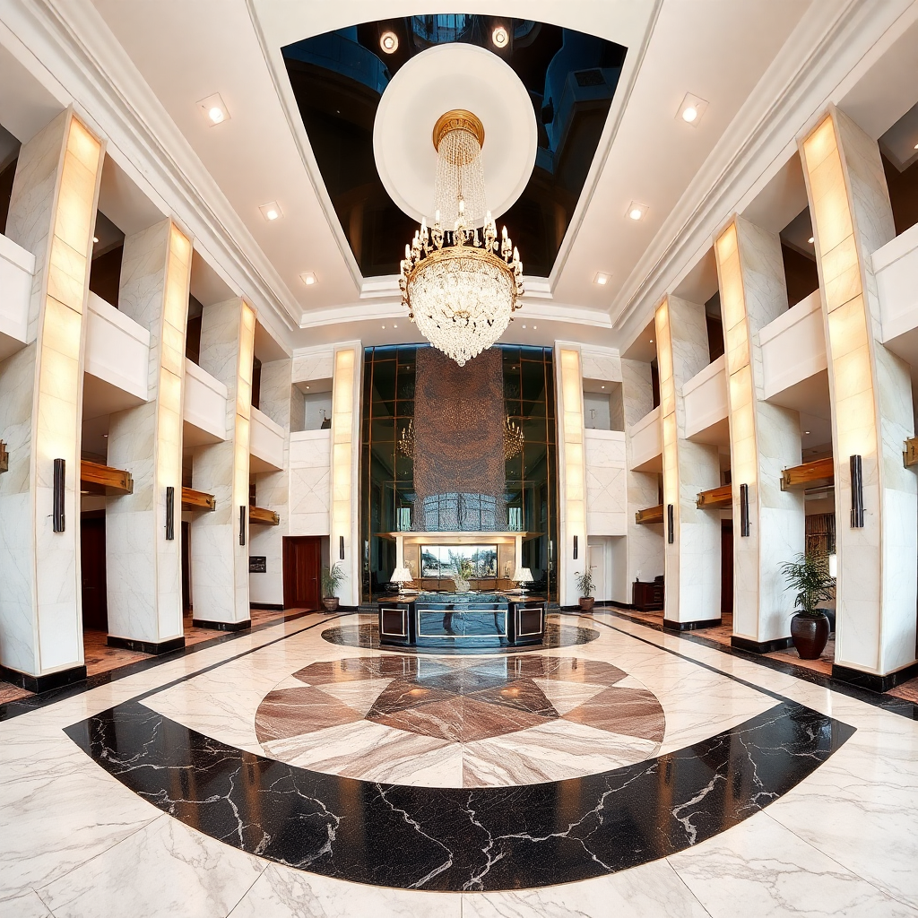 luxury hotel reception desk with concierge, elegant lobby, booking counter