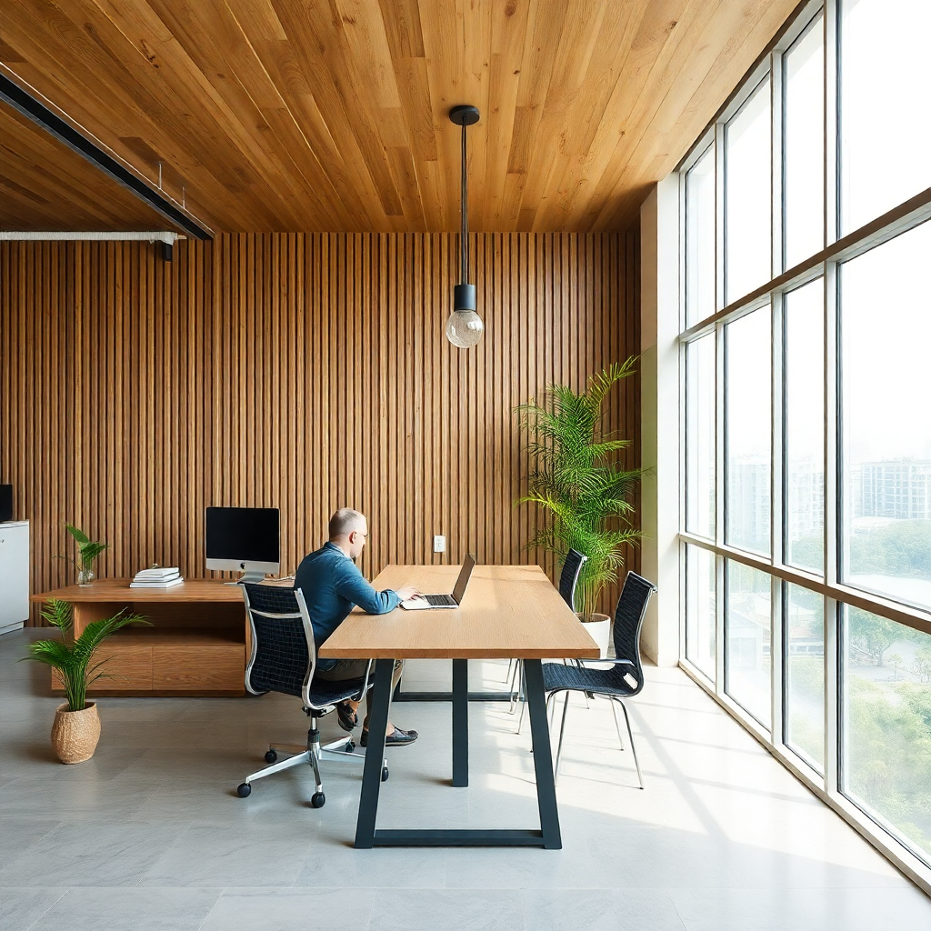 sustainable office operations with solar panels and eco-friendly design in vietnam, minimalist professional photography