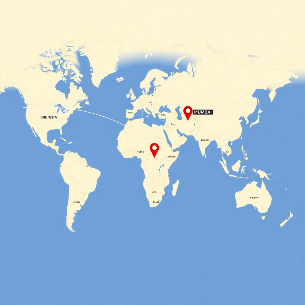 professional global map visual showing trade routes and office location