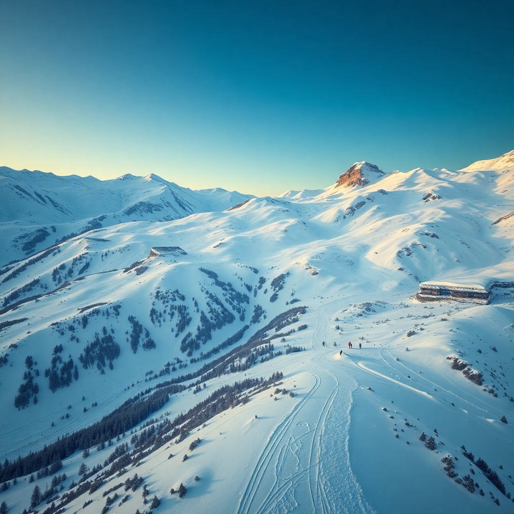 Grandvalira Andorra ski slopes Soldeu El Tarter aerial view cinematic luxury dark editorial photography snow mountains Pyrenees champagne gold tones winter alpine private ski