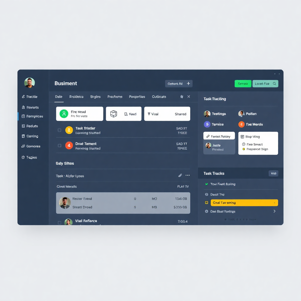 internal business tool interface with workflow management, task tracking, enterprise software design