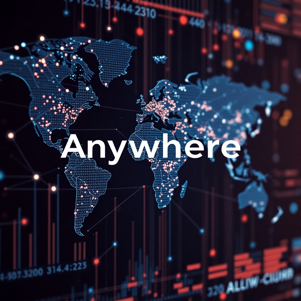 Digital visualization of world map with connected data points