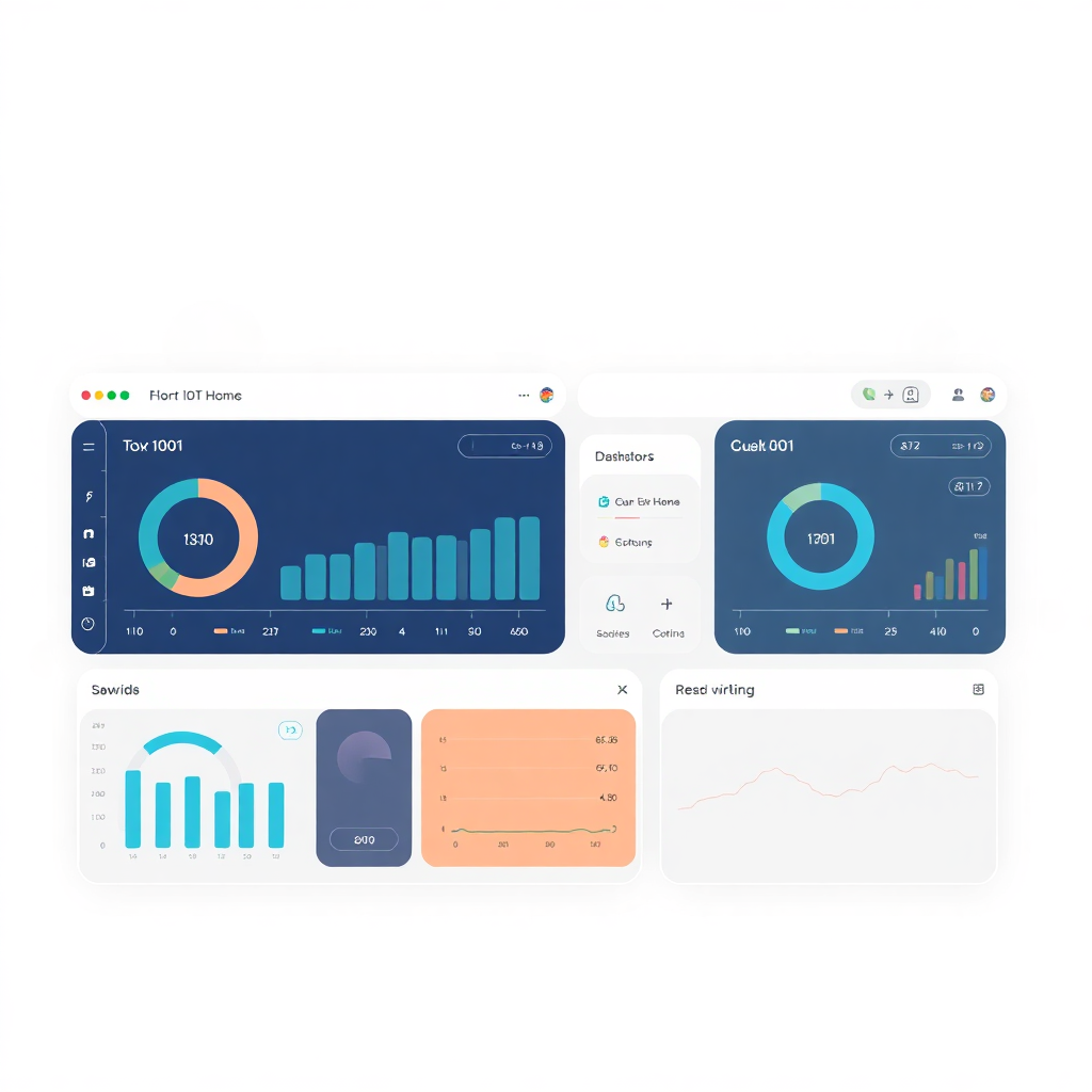 IoT dashboard, smart home interface, sensor data visualization, modern tech design