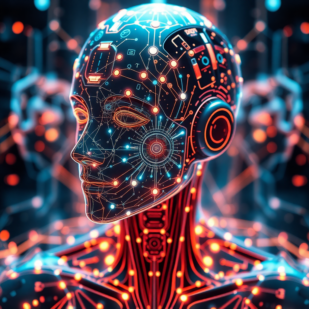 AI processing visualization, digital twin creation, futuristic technology interface