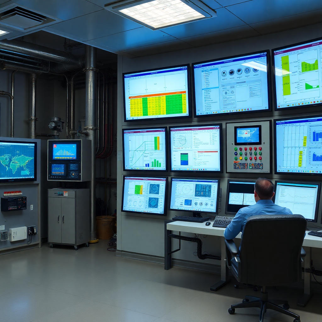 oil refinery control room digital screens industrial automation