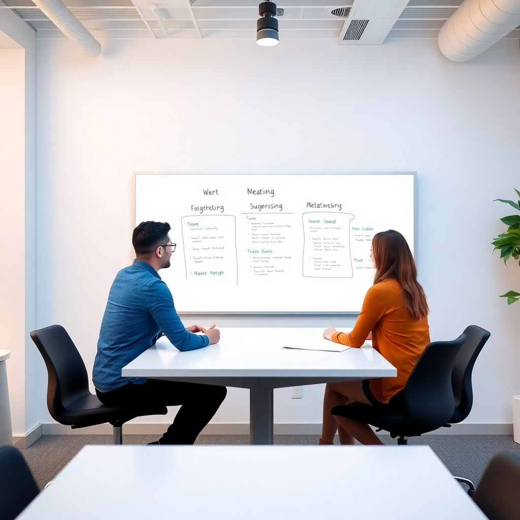 office team meeting web development planning whiteboard discussion modern office bright environment