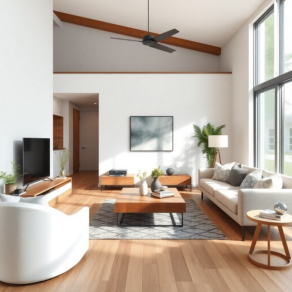 living room with wood tiles