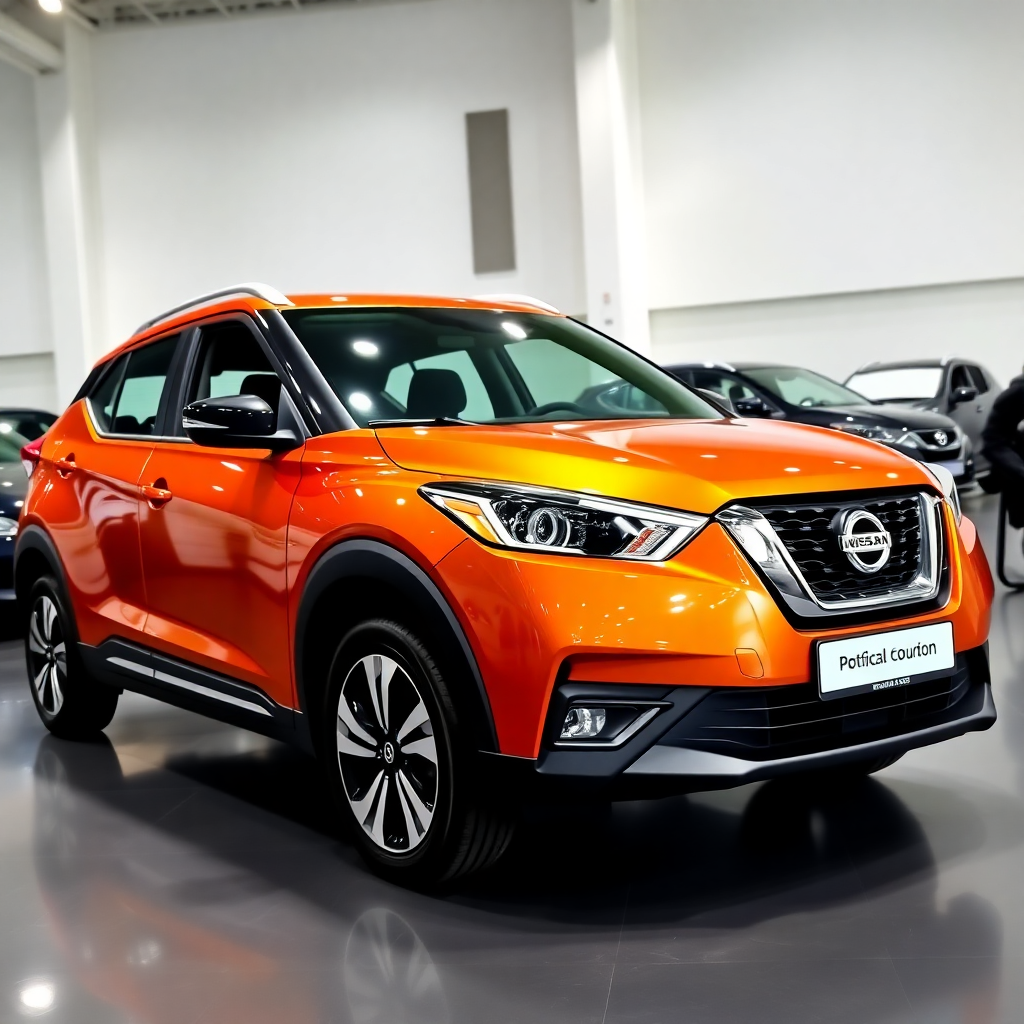 Nissan Kicks SUV 2023 orange, professional car photography, showroom quality