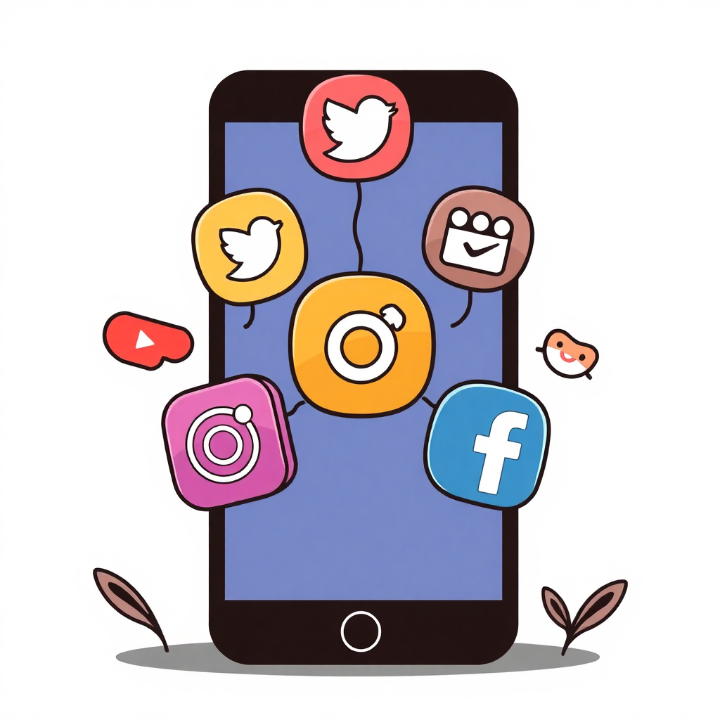 social media marketing strategy illustration, instagram tiktok facebook icons