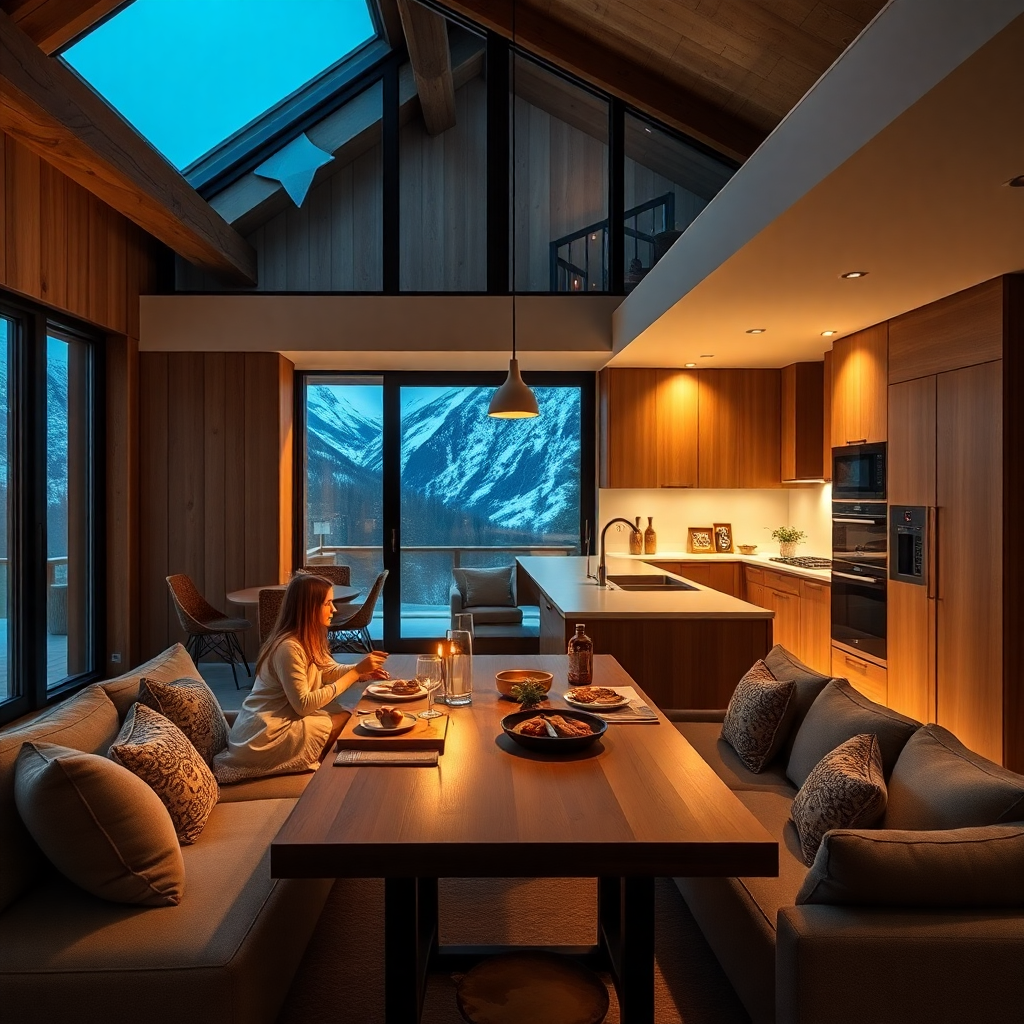 luxury family life Andorra mountain residence warm interior modern kitchen living space alpine lifestyle editorial photography
