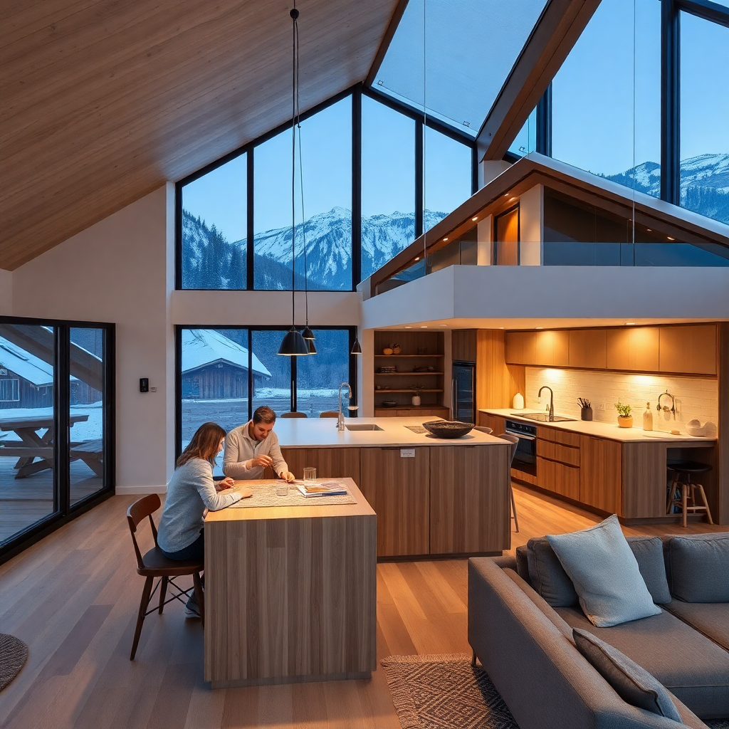 luxury family life Andorra mountain residence warm interior modern kitchen living space alpine lifestyle editorial photography
