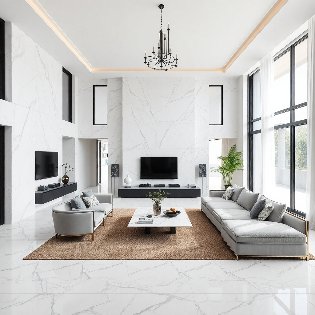 living room with stone tiles