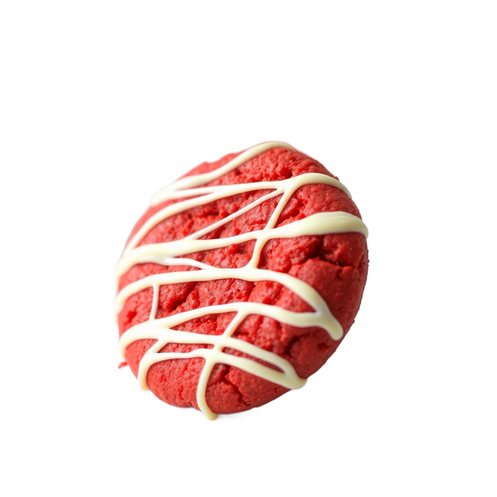 red velvet cookie with white chocolate drizzle