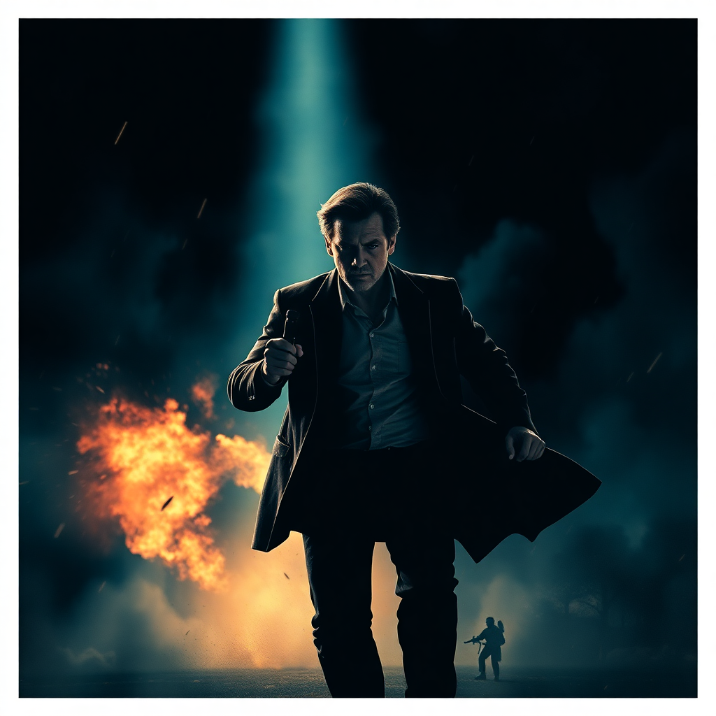 cinematic movie poster style, epic film scene with dramatic lighting, action sequence