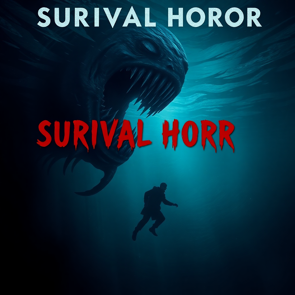 vertical movie poster of a survival horror in the deep ocean