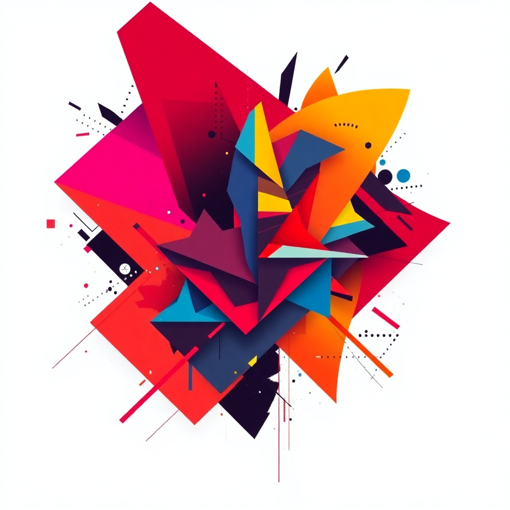 abstract brutalist geometric shapes with bold colors, digital art style, high contrast